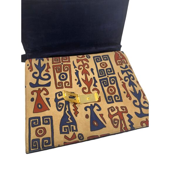 Saks Fifth Avenue Black Multicolor Suede Print Buckle Closure Purse - Picture 9 of 14